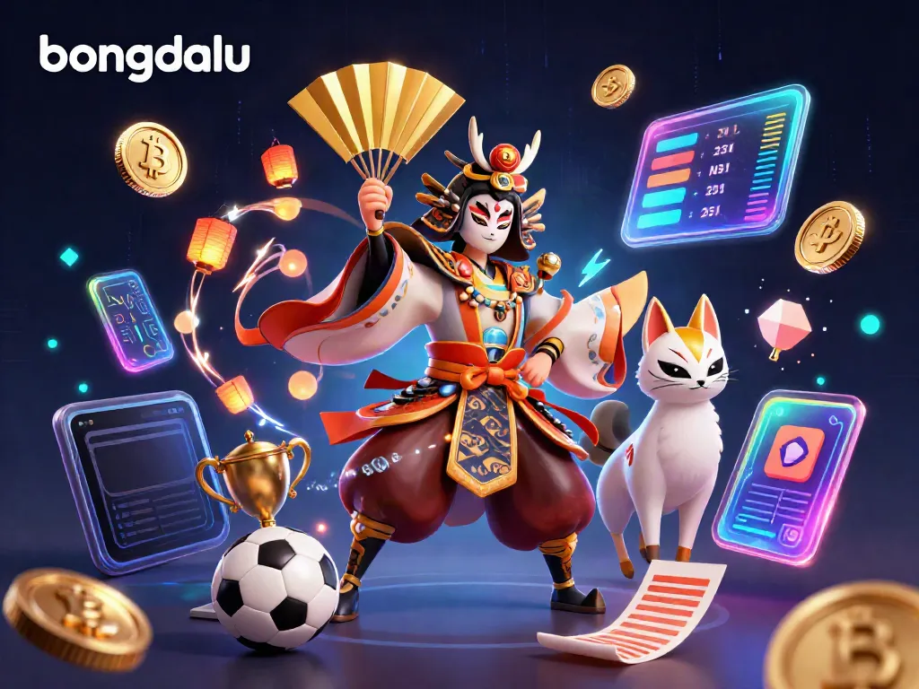 Engage in sports betting excitement at bongdalu, highlighted by dynamic 3D characters depicting betting elements.