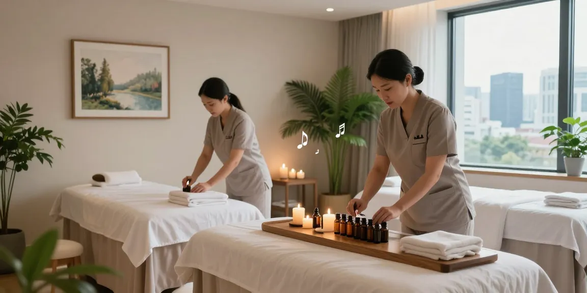 서울출장안마 therapy session in luxurious massage studio with soothing ambiance and aromatherapy elements.