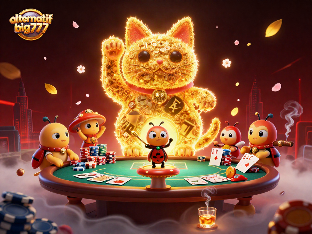 Experience the thrill of alternatif big777 with a lively 3D cartoon illustration depicting an enchanting casino scene.