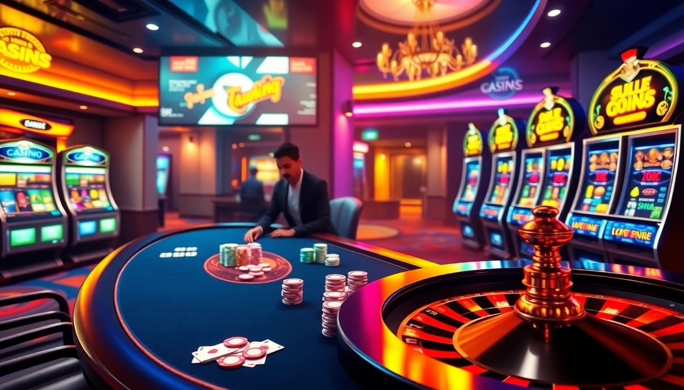Des joueurs sur un site de casino en ligne virtuel participent à une partie de poker passionnante avec des jetons colorés.