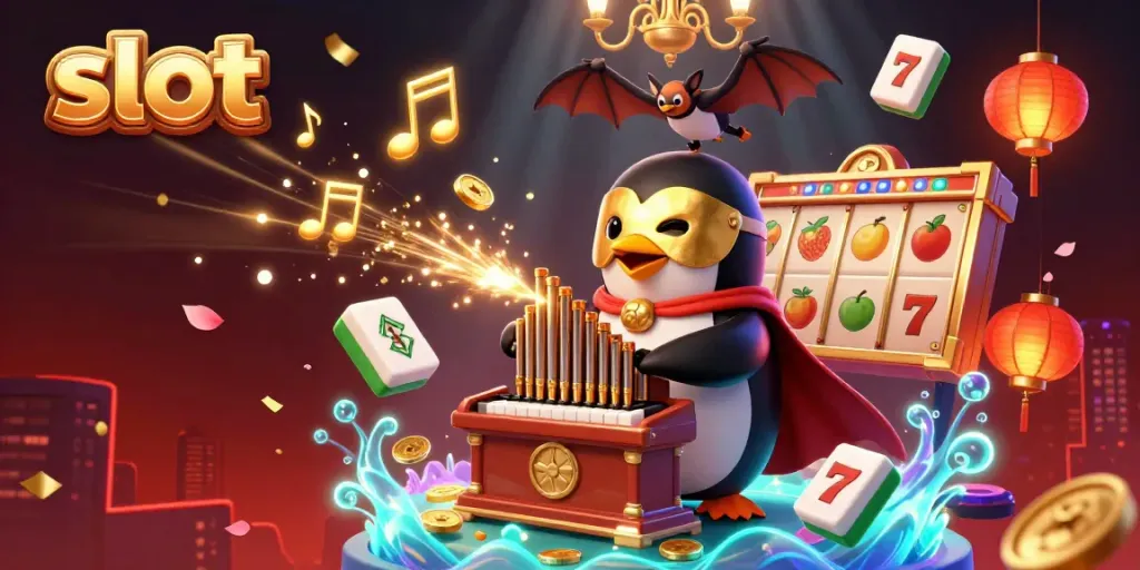 Experience thrilling slots with golden coins and colorful elements in this vibrant casino illustration.