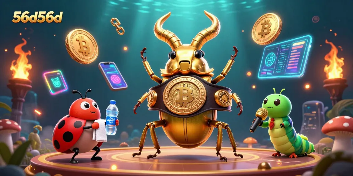Engage with the thrilling scene of 56d56d featuring a giant stag beetle battling amidst vibrant crypto elements.