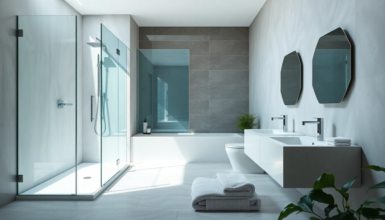 Sonni sanitär GmbH präsentiert ein modernes Badezimmer mit eleganten Duschwänden und Sanitäreinrichtungen.