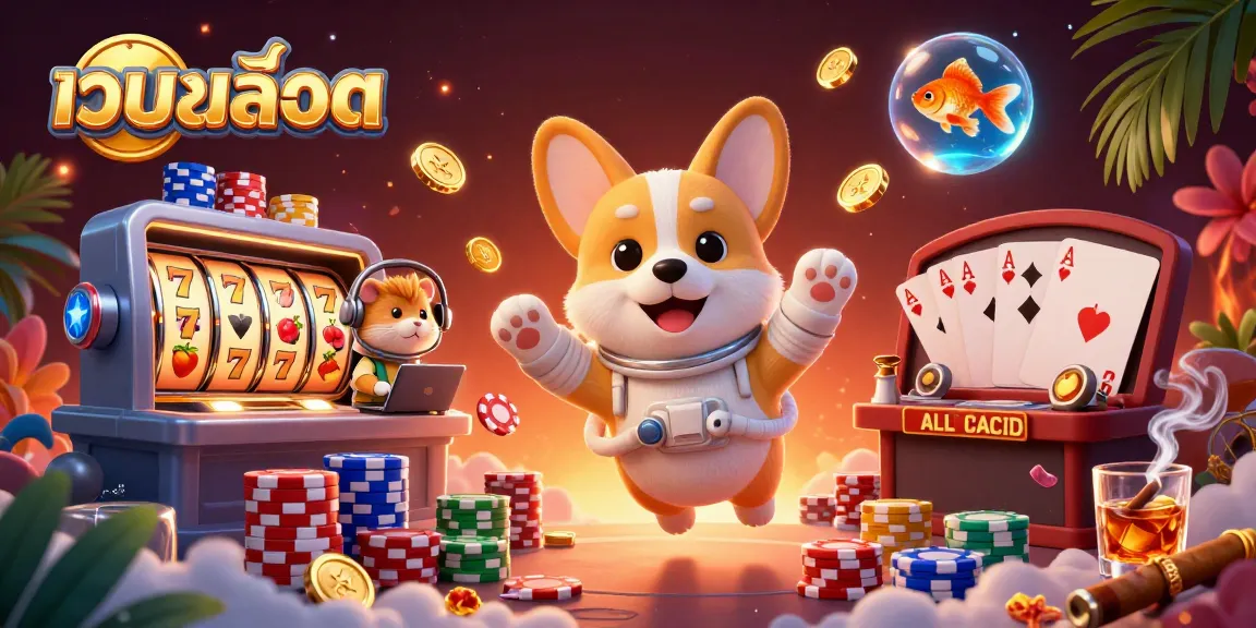 Experience the excitement of เว็บสล็อต with a corgi astronaut and inventive casino elements in a dynamic 3D scene.
