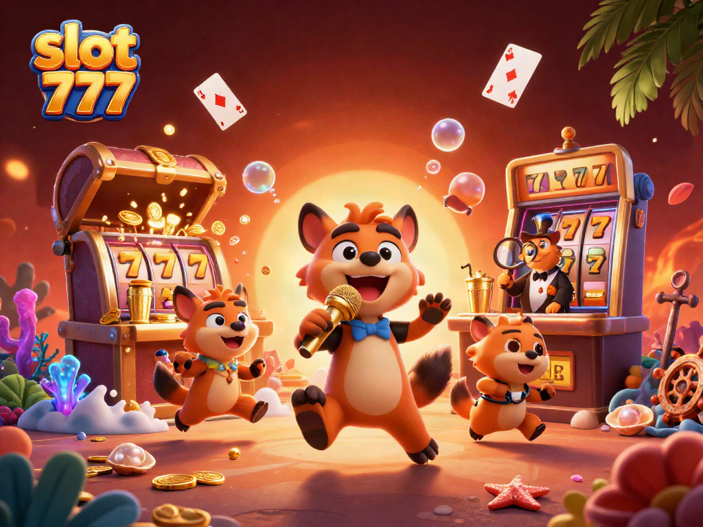 Experience the excitement of slot 777 with lively hyenas in a vibrant casino scene.