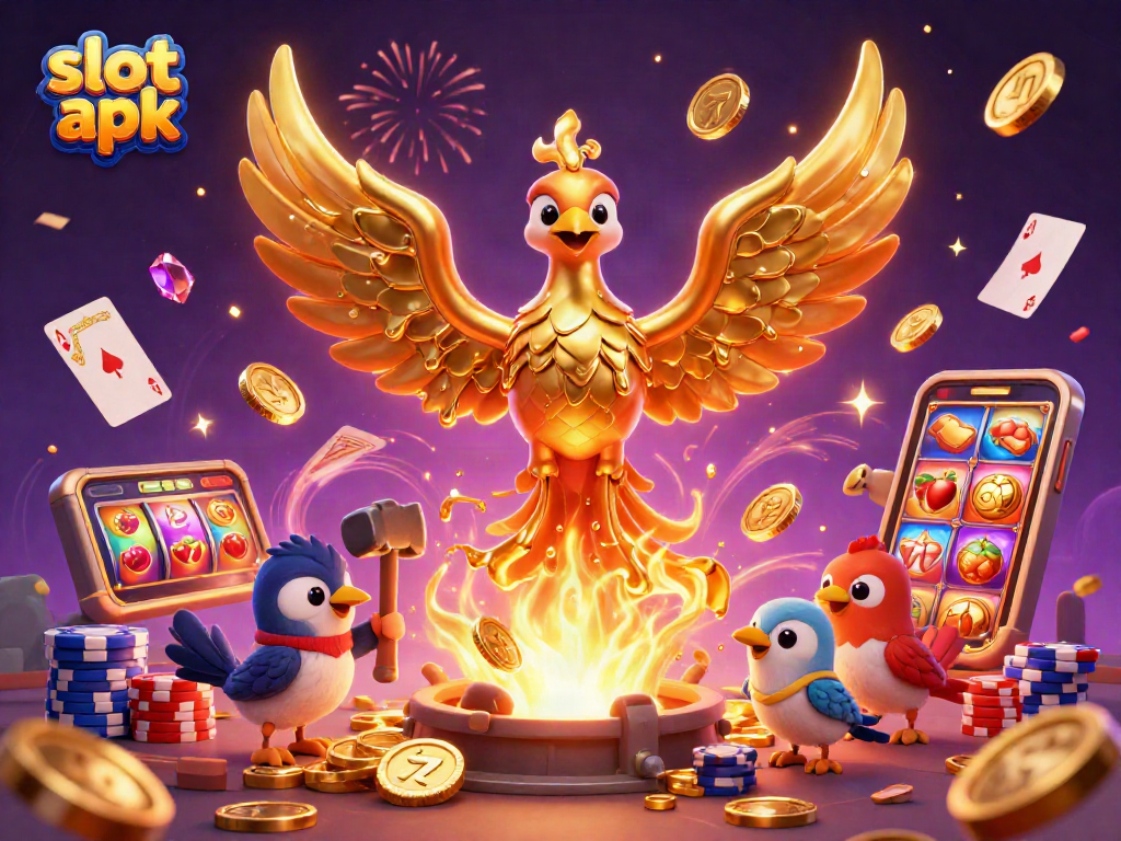 Experience thrilling slot apk excitement with a molten gold phoenix and vibrant casino elements.