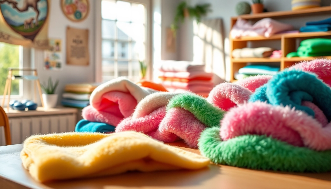 Fleece stoffen in verschillende kleuren en texturen op een tafel, perfect voor creatief gebruik.