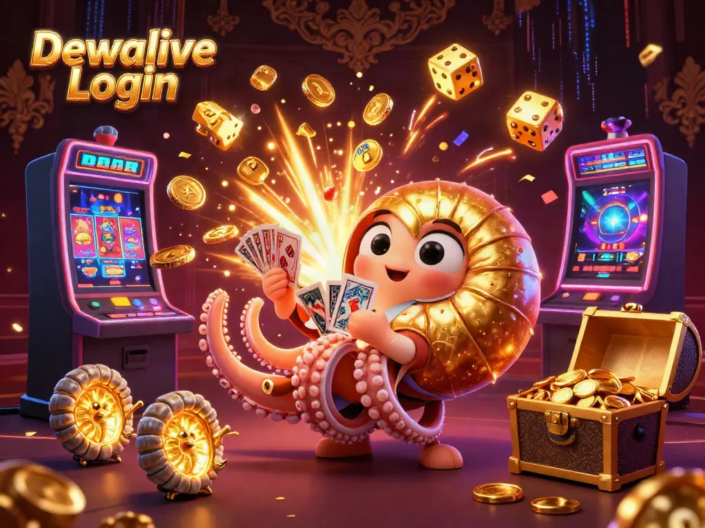 Dewalive Login showcases a vibrant 3D casino scene with golden elements and a dynamic nautilus character.