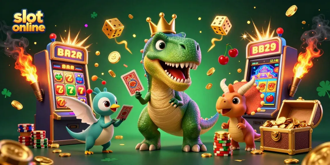 Engage in thrilling slot online action with our vivid casino scene featuring dynamic characters and winning symbols.