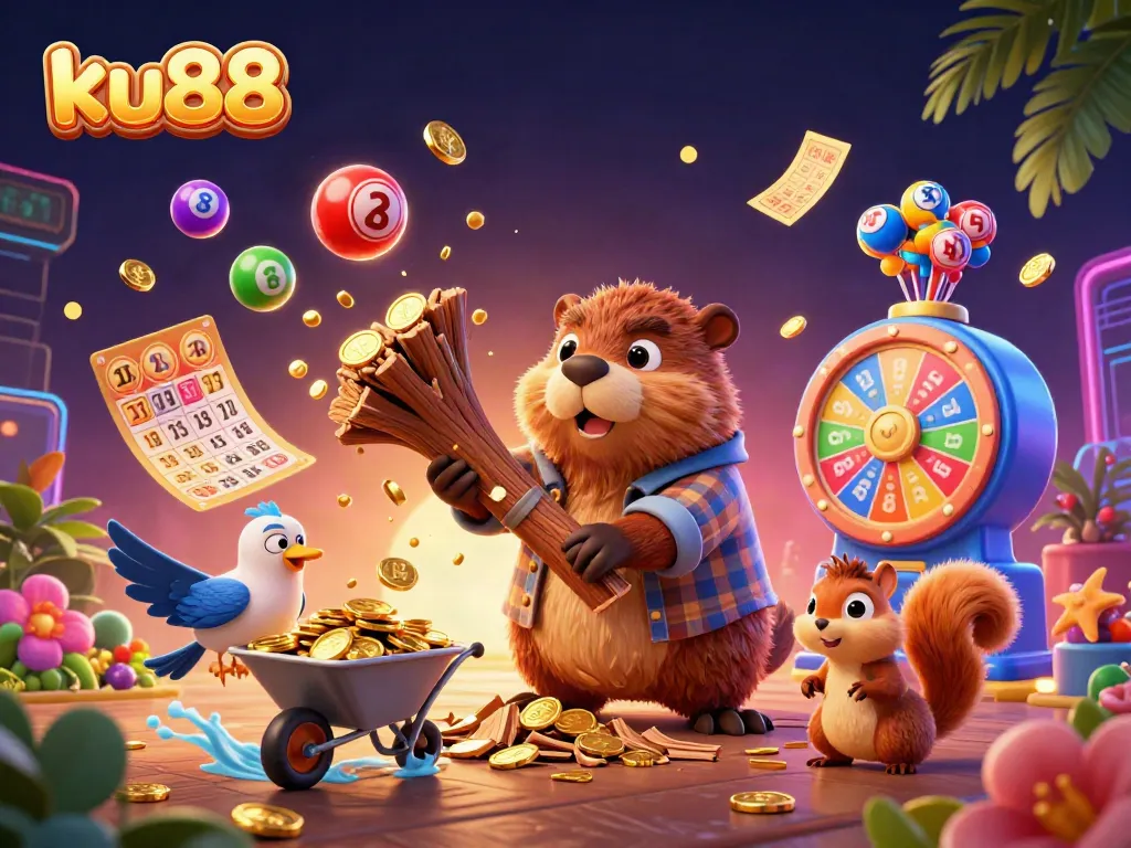 ku88 attracts players will winning coins and fun lottery elements in a vibrant casino scene.