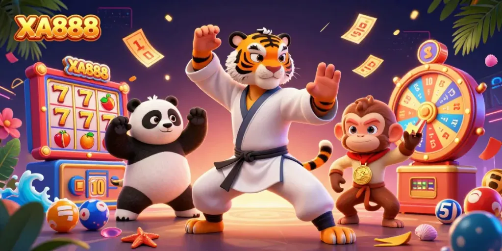 XA888 offers a vibrant gambling scene featuring a kung fu tiger and playful elements that captivate players