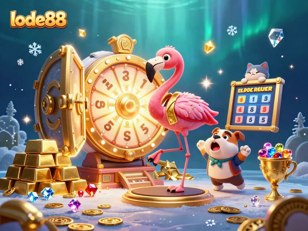 Experience thrilling games and prizes with lode88 in this vibrant casino illustration.