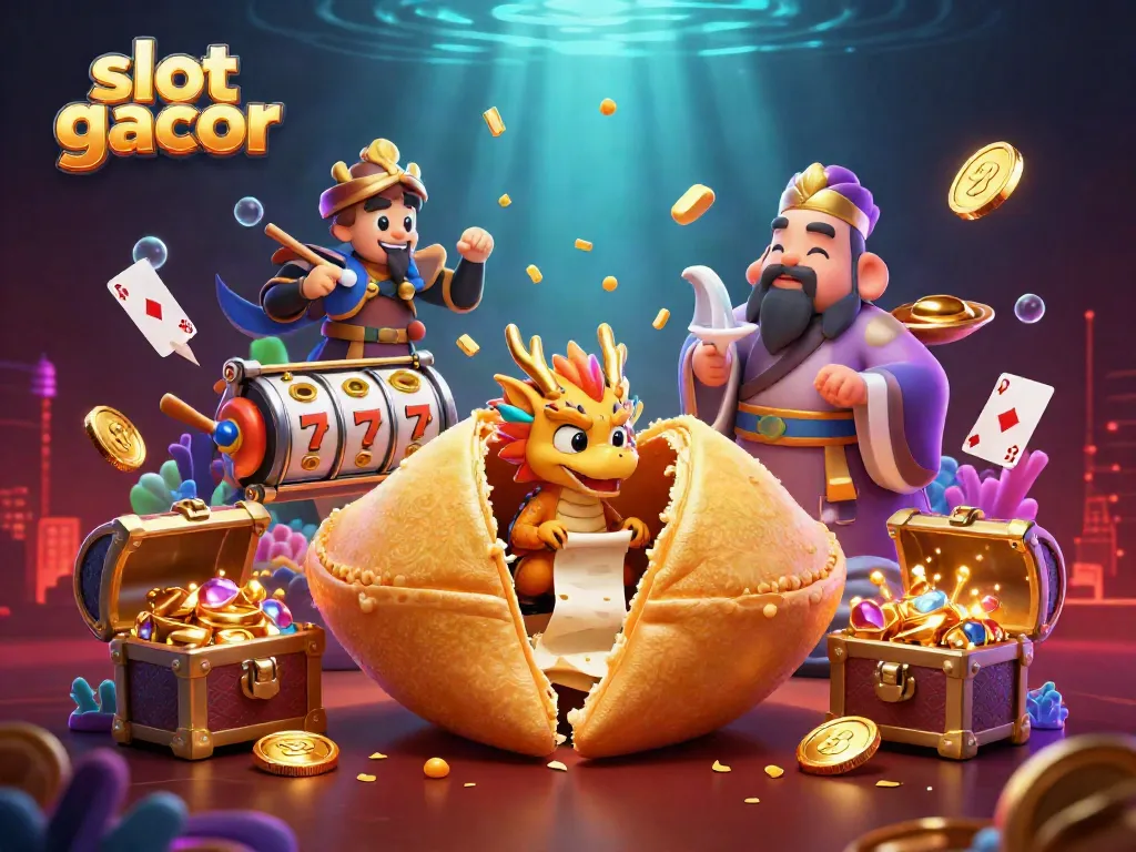 Engage with slot gacor while exploring a vibrant 3D scene of wealth and fortune.