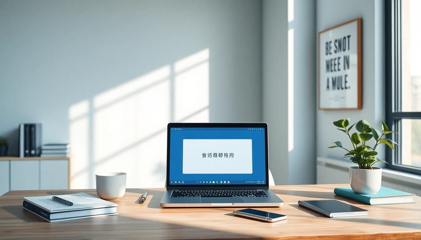 Youdao translation interface displayed on a modern laptop in a contemporary study space filled with educational elements.