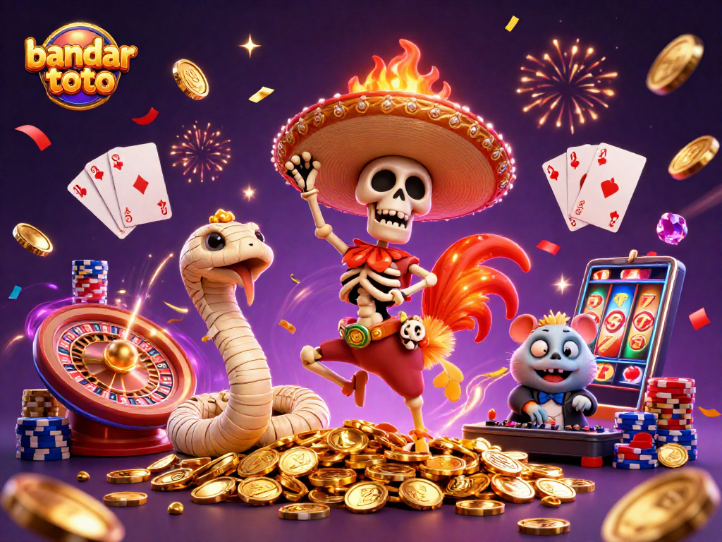 Engage in thrilling gameplay at bandar toto, featuring vibrant characters and casino elements.
