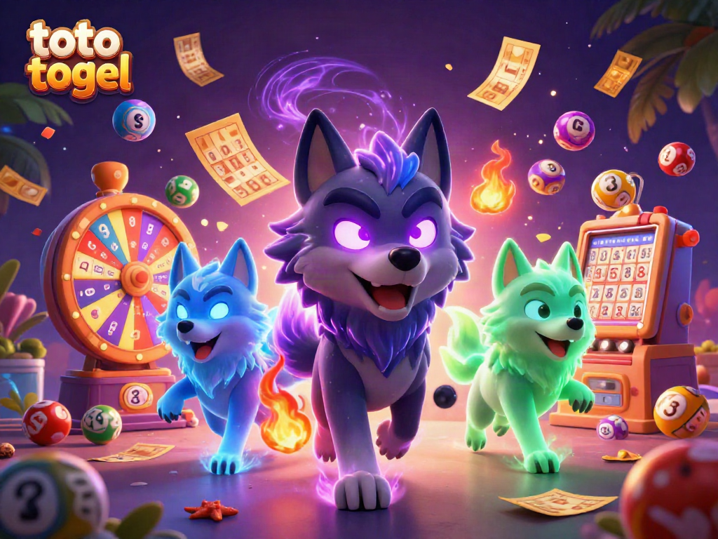 Engage with toto togel through an energetic lottery scene featuring dynamic characters and colorful elements.