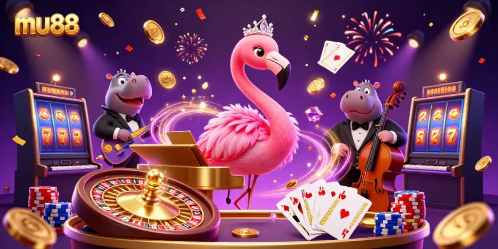 Experience the thrilling atmosphere of mu88 casino with vibrant characters and exciting game elements.