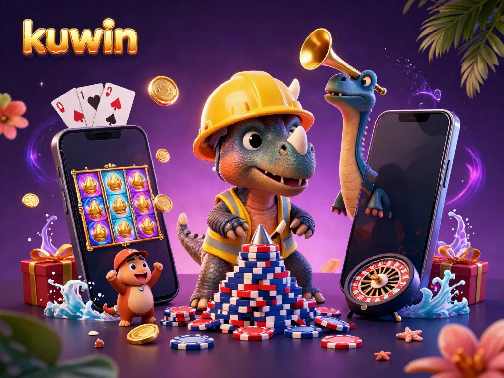Kuwin's dynamic gaming scene celebrates fun with triceratops and vibrant casino elements