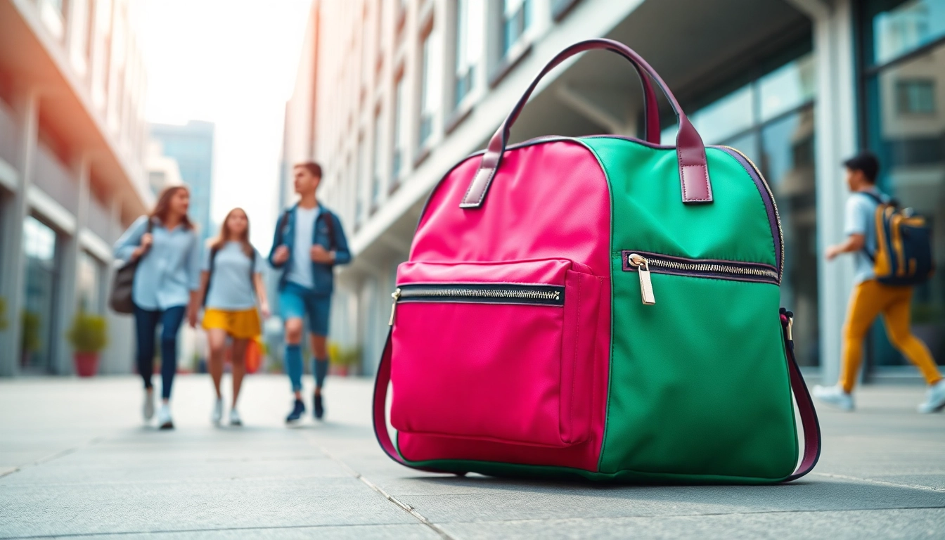 Praktische Handtasche für Schulen im urbanen Umfeld, ideal für Schüler und Studentinnen.