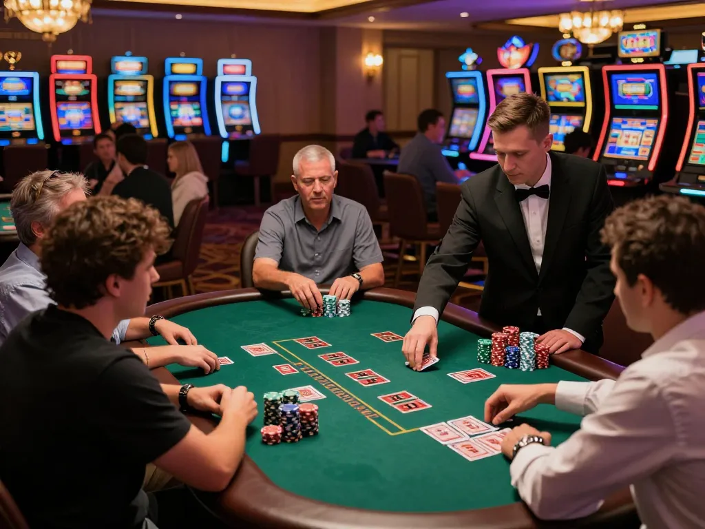 The excitement of players at a blackjack table at tg 88 casino, showcasing chips and intensity.