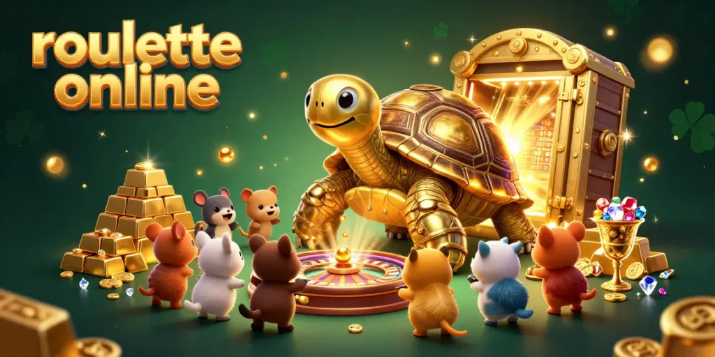 Experience thrilling roulette online with a vibrant tortoise pinball machine and golden treasures.