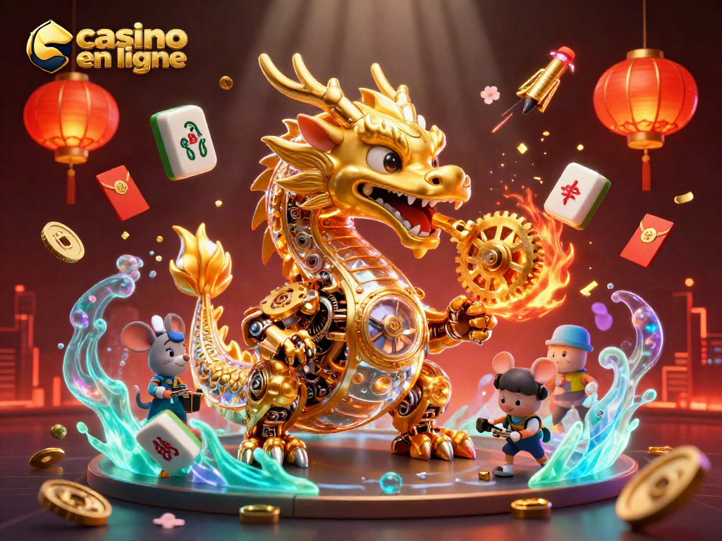 Jouez sur un casino en ligne captivant avec un dragon en or et des éléments de jeu dynamique.