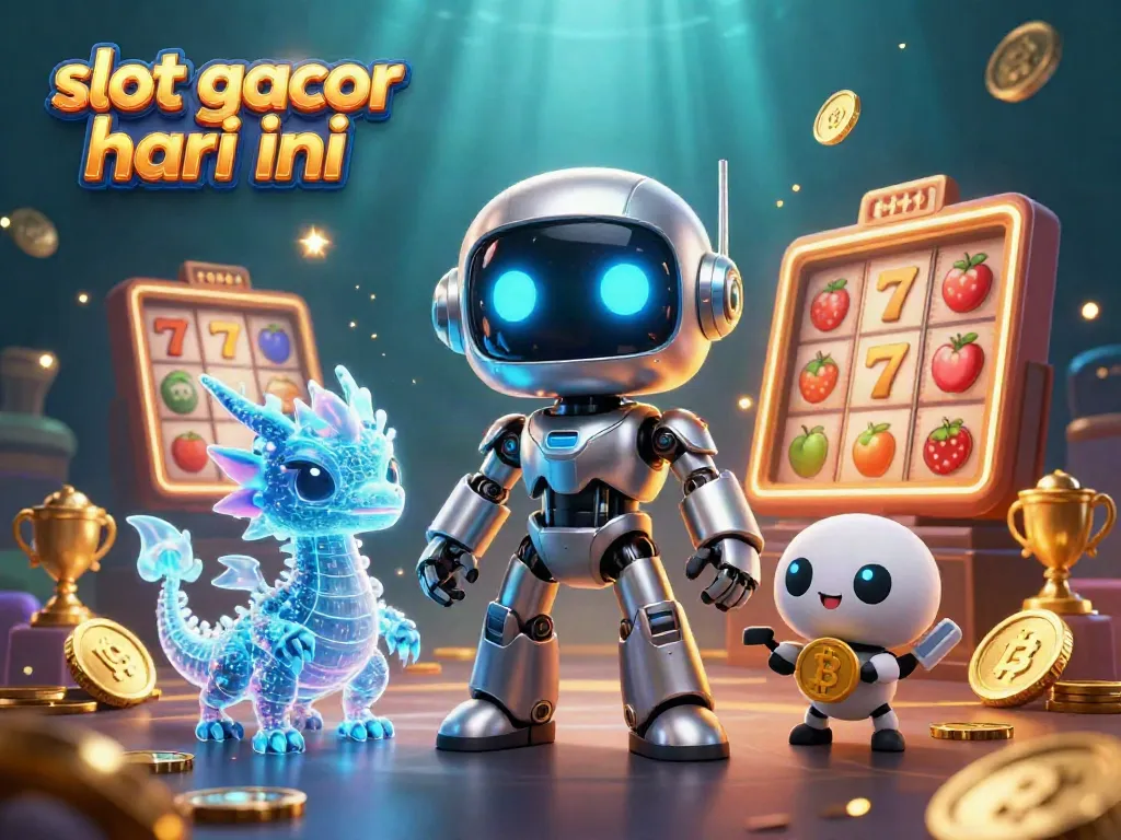 Menang dengan slot gacor hari ini menggunakan jackpot dan simbol buah dalam ilustrasi kasino 3D.