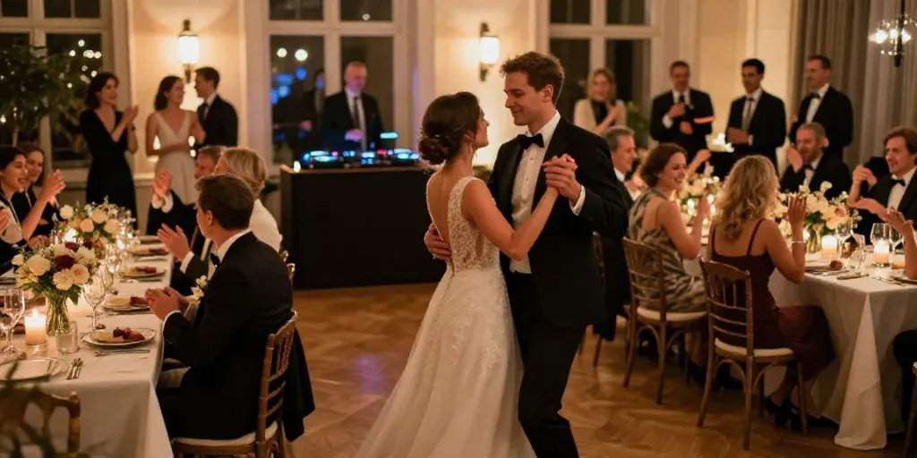 hochzeit DJ berlin brandenburg celebration with couple dancing at wedding reception