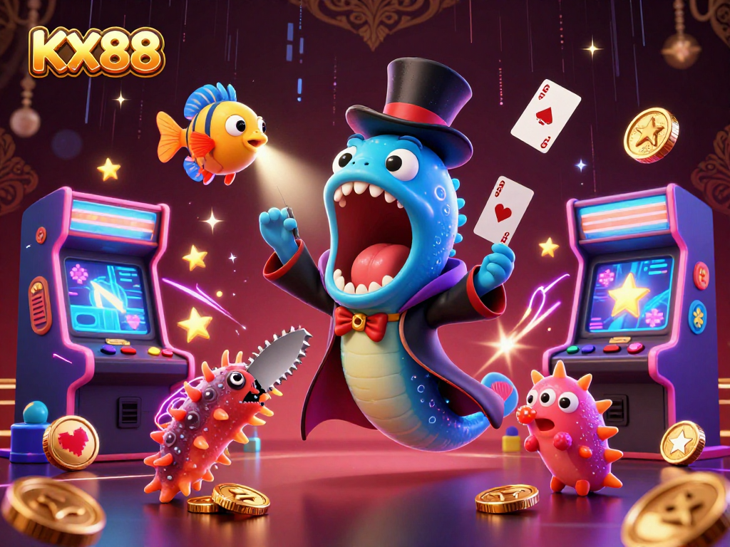 KX88 showcases an engaging underwater magic show featuring a gulper eel and anglerfish in an exciting casino-themed scene.