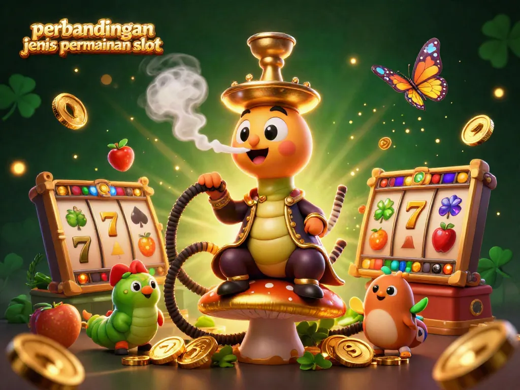 Memperbandingkan jenis permainan slot dengan ilustrasi karakter kartun 3D unik di kasino online.
