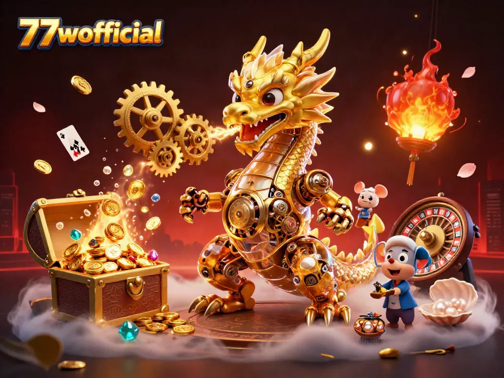 Experience epic wins at 77wofficial with a thrilling 3D gaming illustration packed with action.