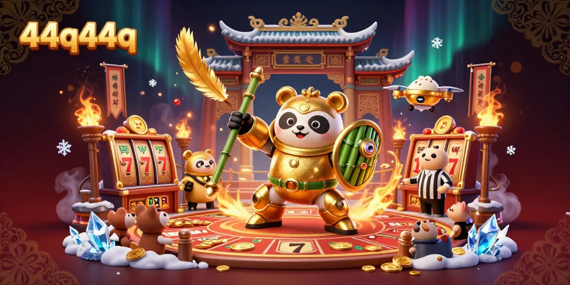 Engage in thrilling slot action with the 44q44q golden panda mech in a vibrant casino.