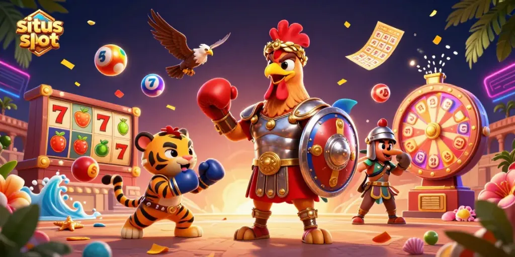 Engage in excitement at situs slot with a dynamic illustration of gameplay featuring vibrant elements.