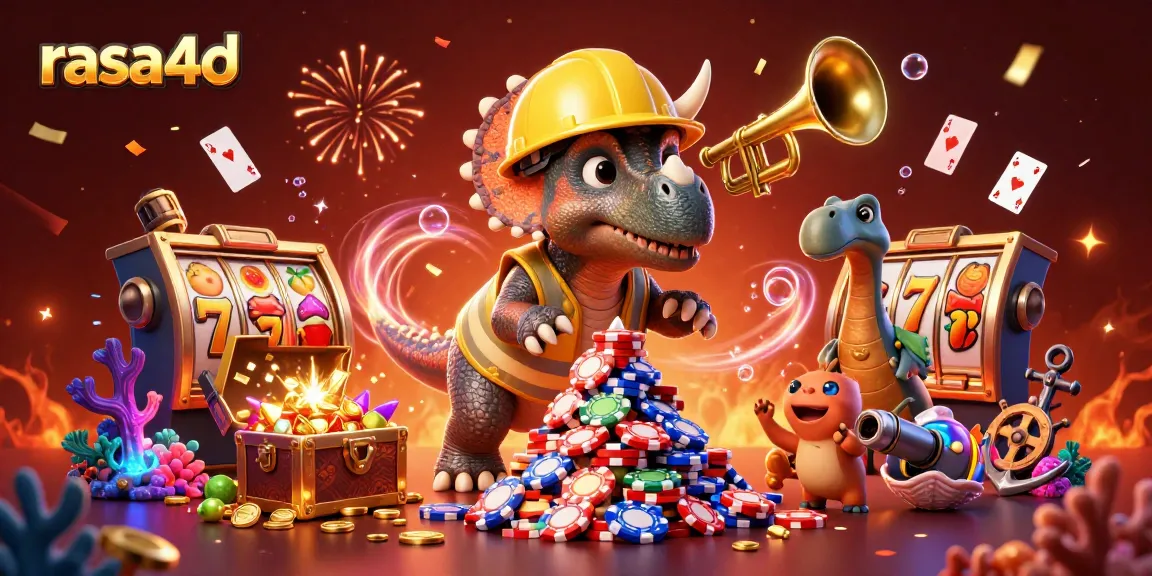Rasa4d menghadirkan permainan slot gacor dengan dino dan chip poker yang meriah.
