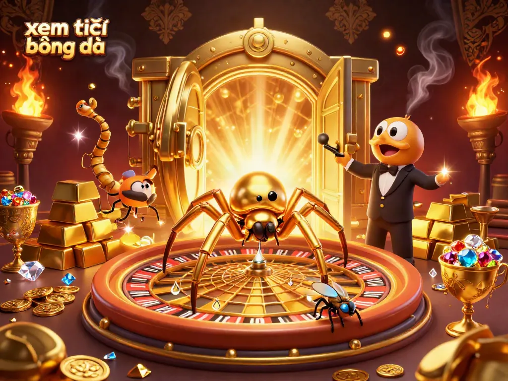Experience xem trực tiếp bóng đá with an intricate 3D illustration of a spider and centipede engaging in a gambling scene.