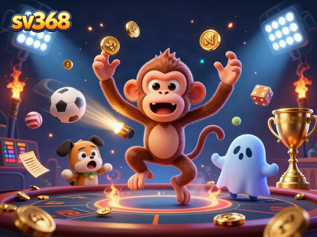 Experience the excitement at sv368 as a playful poltergeist juggles coins in a haunted casino.