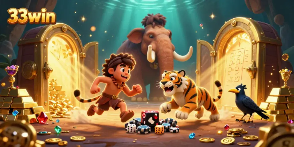 Engage with the thrilling casino action featuring 33win, where prehistoric characters enjoy poker and treasure.