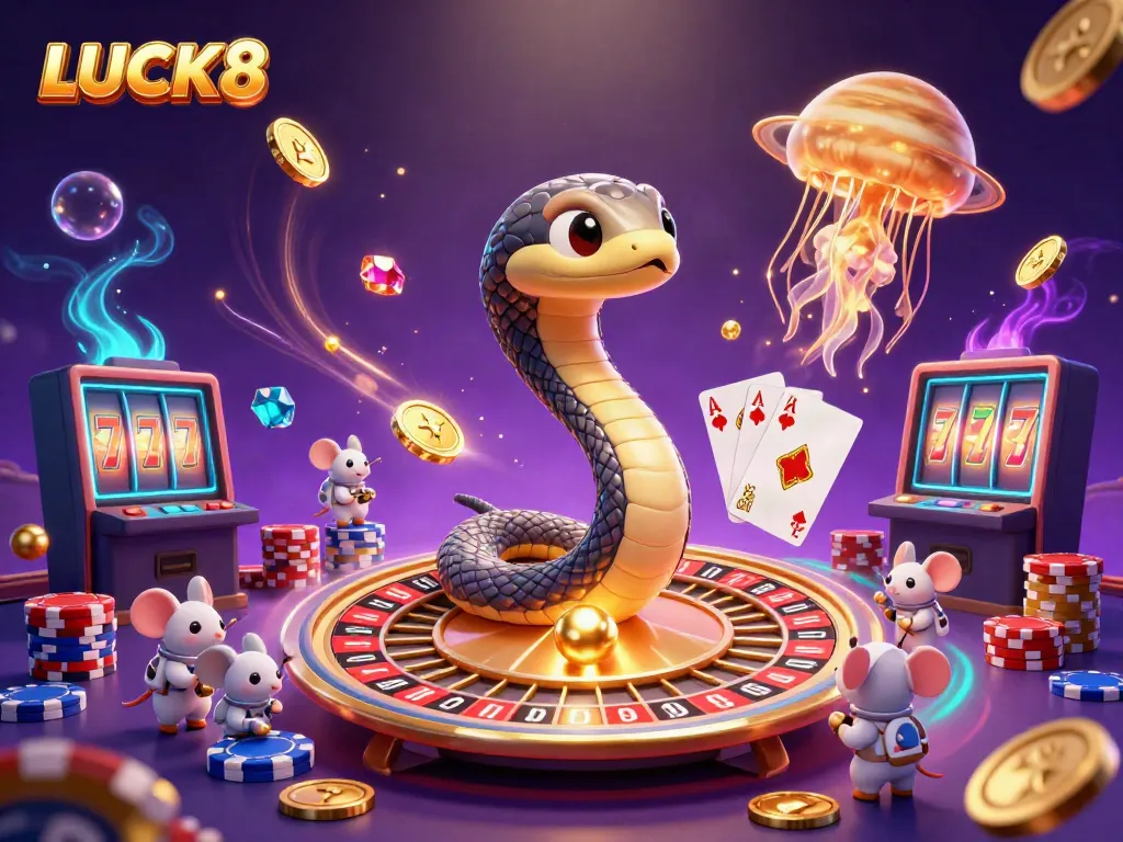 Spin the LUCK8 roulette with fun space creatures, vibrant casino elements, and winning possibilities.