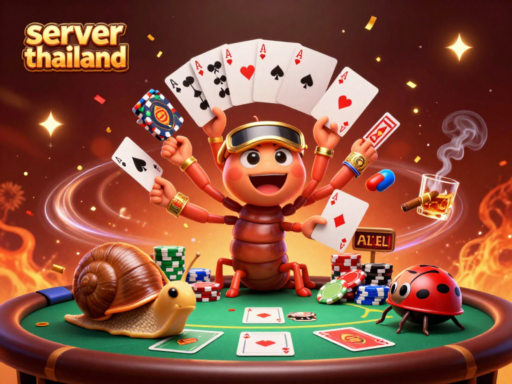 Engage in thrilling gameplay at server thailand with a colorful poker scene featuring unique characters.