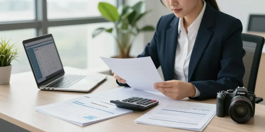 Payday Loans Co Canada financial consultation with documents and a laptop.