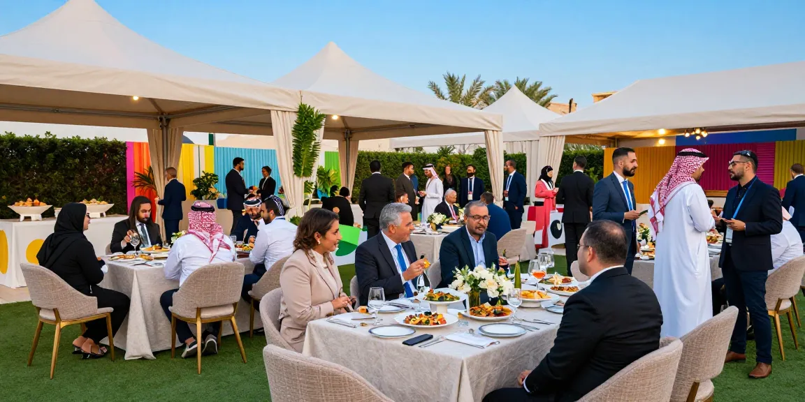 Event rentals enhancing a corporate gathering with luxury decor and vibrant atmosphere.