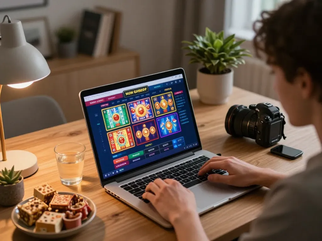 Player enjoying games on non gamstop casinos from a cozy home workspace.