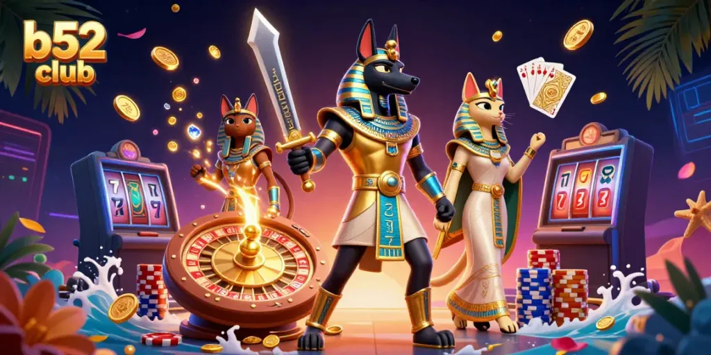 Experience thrilling wins at b52 club with this captivating casino-themed illustration
