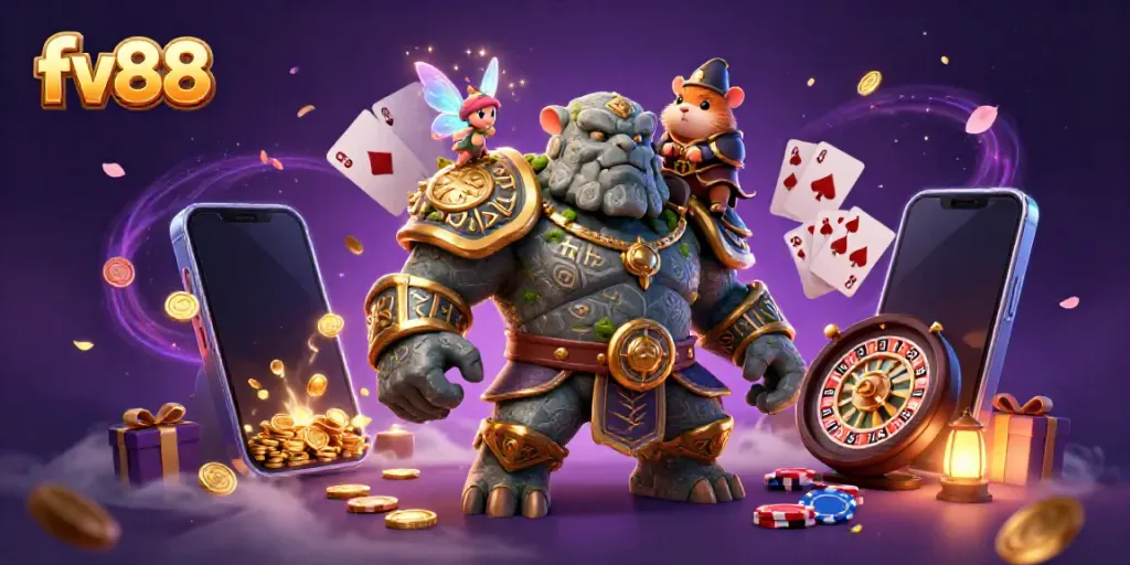 Experience thrilling gameplay with fv88's dazzling 3D casino scene featuring magical characters and dynamic game elements.