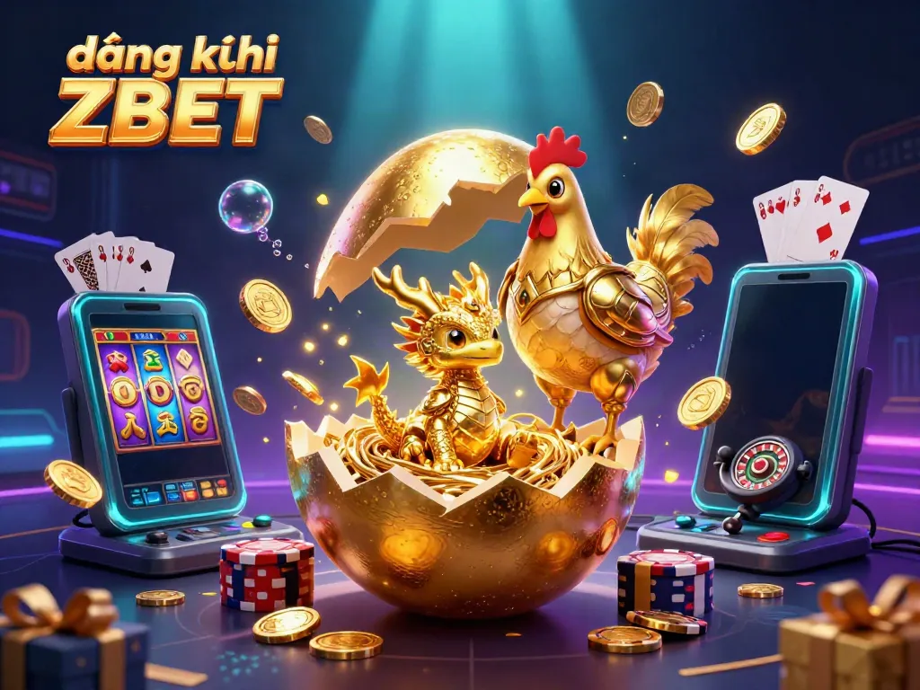 Experience the excitement of đăng ký ZBET with this vibrant illustration featuring golden characters and casino elements.