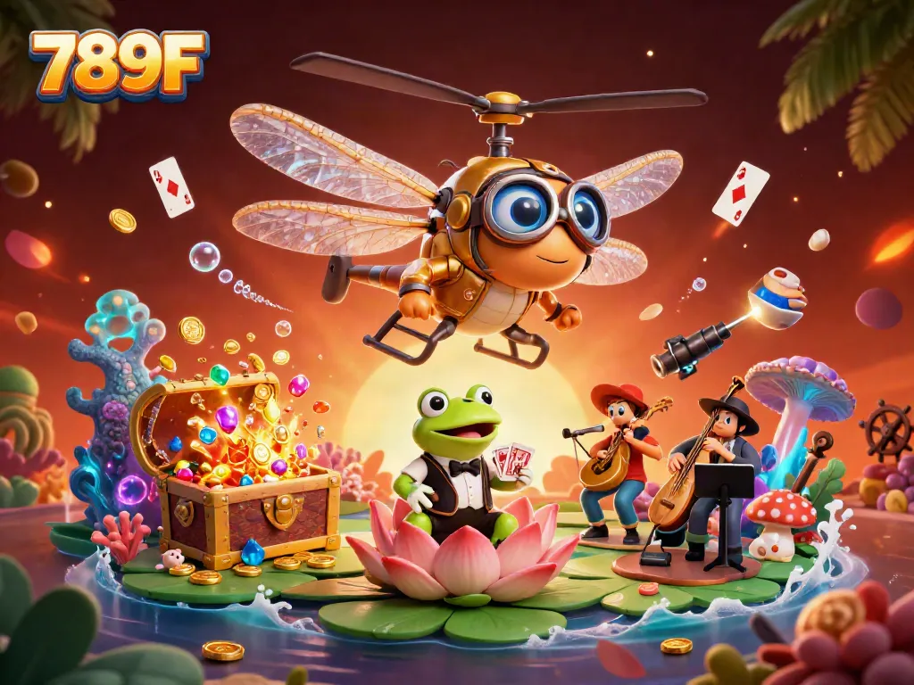 Experience thrilling games at 789F's lively online casino with frog croupiers and dynamic dragonfly pilots.