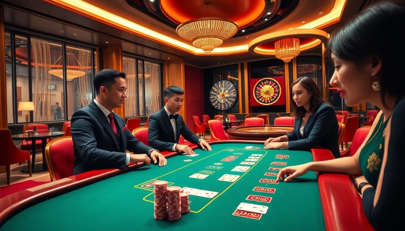UU88 poker players engaging at a high-stakes table in a luxurious casino setting