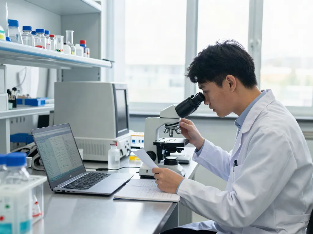 Researcher analyzing altera science peptides in a modern lab, highlighting precision and professionalism.