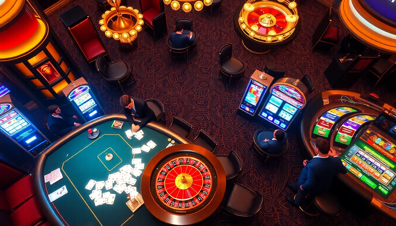 Engage in thrilling gameplay at PS99 with an elegant casino scene featuring tables and slot machines.