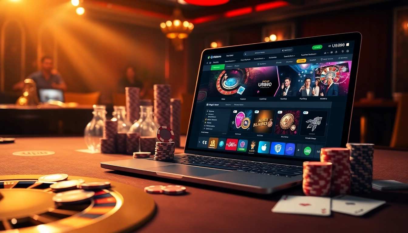Exciting U888 com online casino scene with roulette wheel and poker chips.